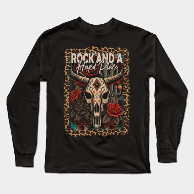 Rock And A Hard Place Country Skull Bull Music Flowers Long Sleeve T-Shirt by Chocolate Candies